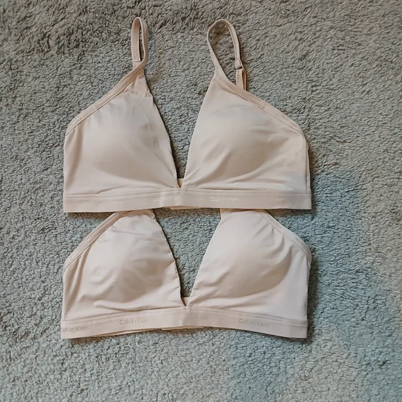 Calvin Klein Lot X 2 Soft Cup Lightly Lined Wireless Beige Bralette Set Sz Large - Picture 7 of 7